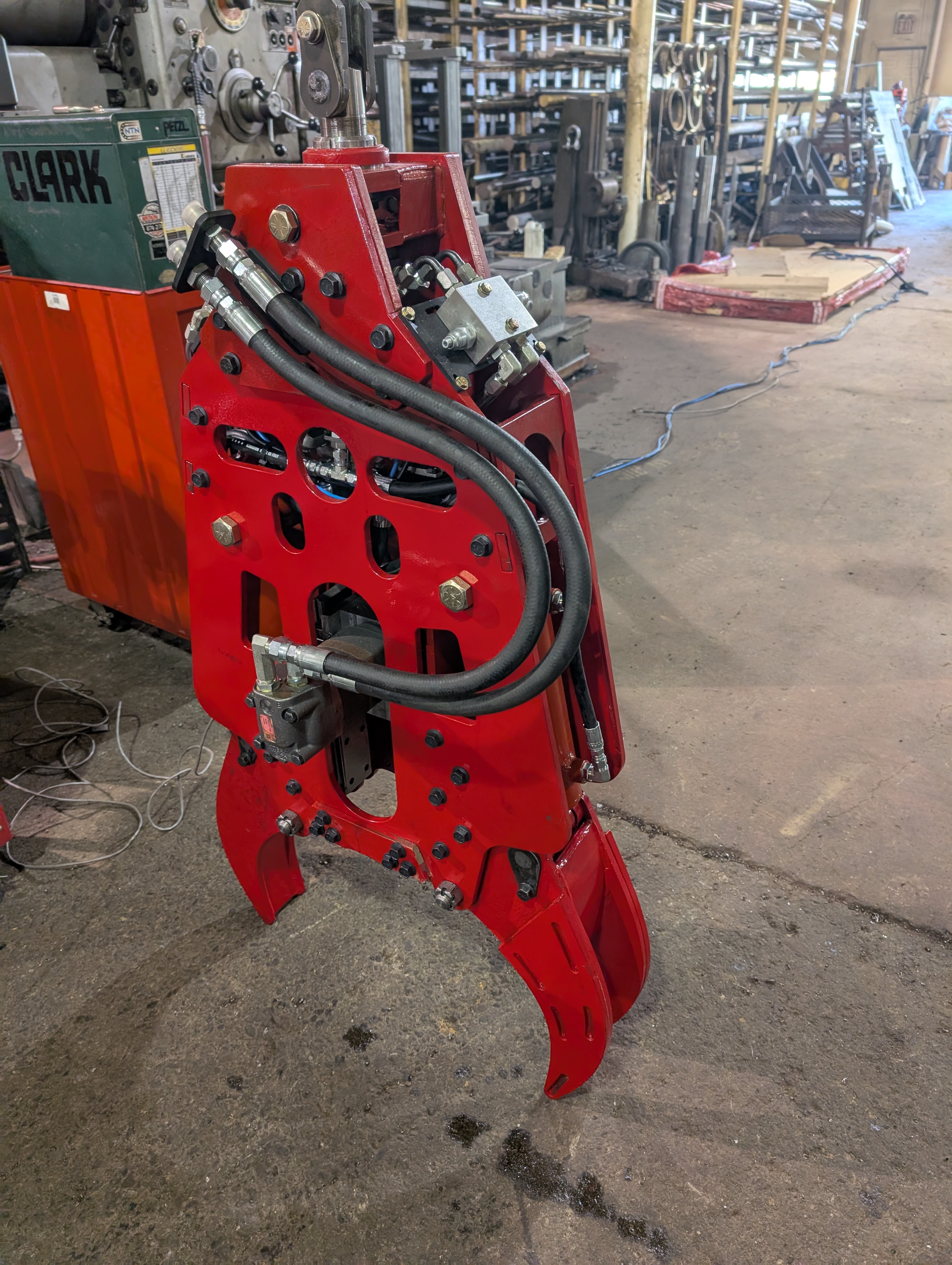 Close-up of saw blade on track